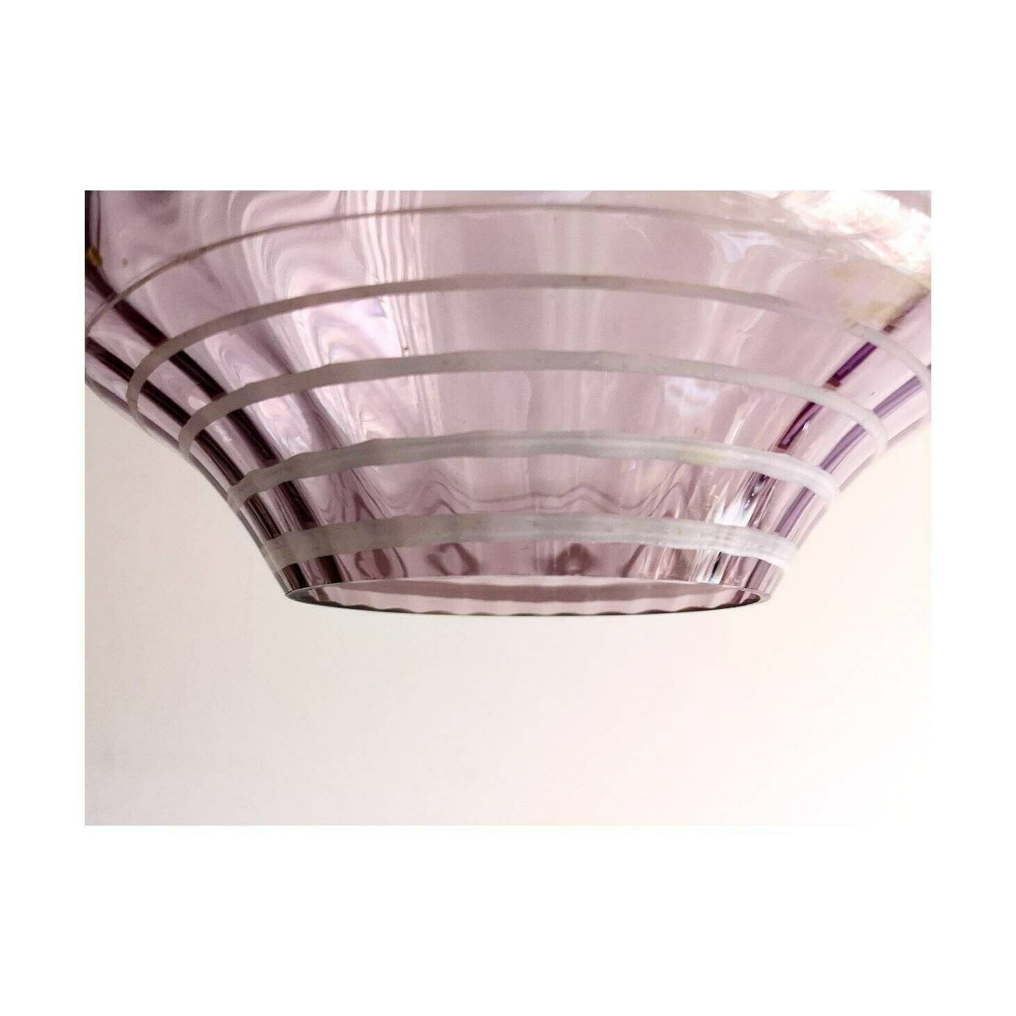 1950s Late Art Deco Light Pendant // Vintage Hanging Lamp With Light Purple Glass Shade // Made In Yugoslavia photo buy