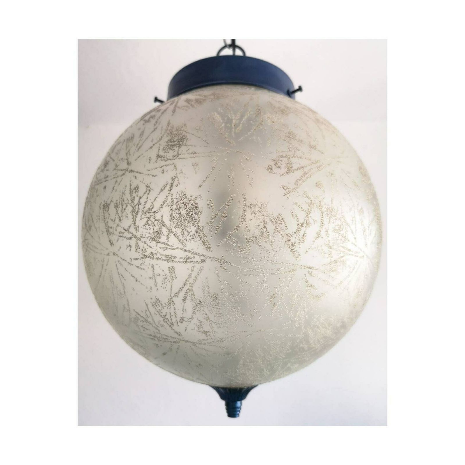 1970s Frosted Glass Light Pendant // Vintage Ice Glass Hanging Lamp // Mid Century Hanging Lamp, Made In Yugoslavia photo buy