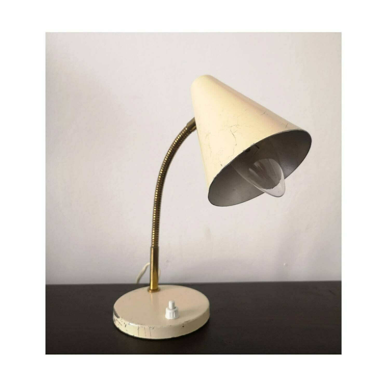 1960s Small Trumpet Gooseneck Desk Lamp // Vintage Offuce Lamp With Adjustable Brass Gooseneck // Made In Yugoslavia photo vinterior