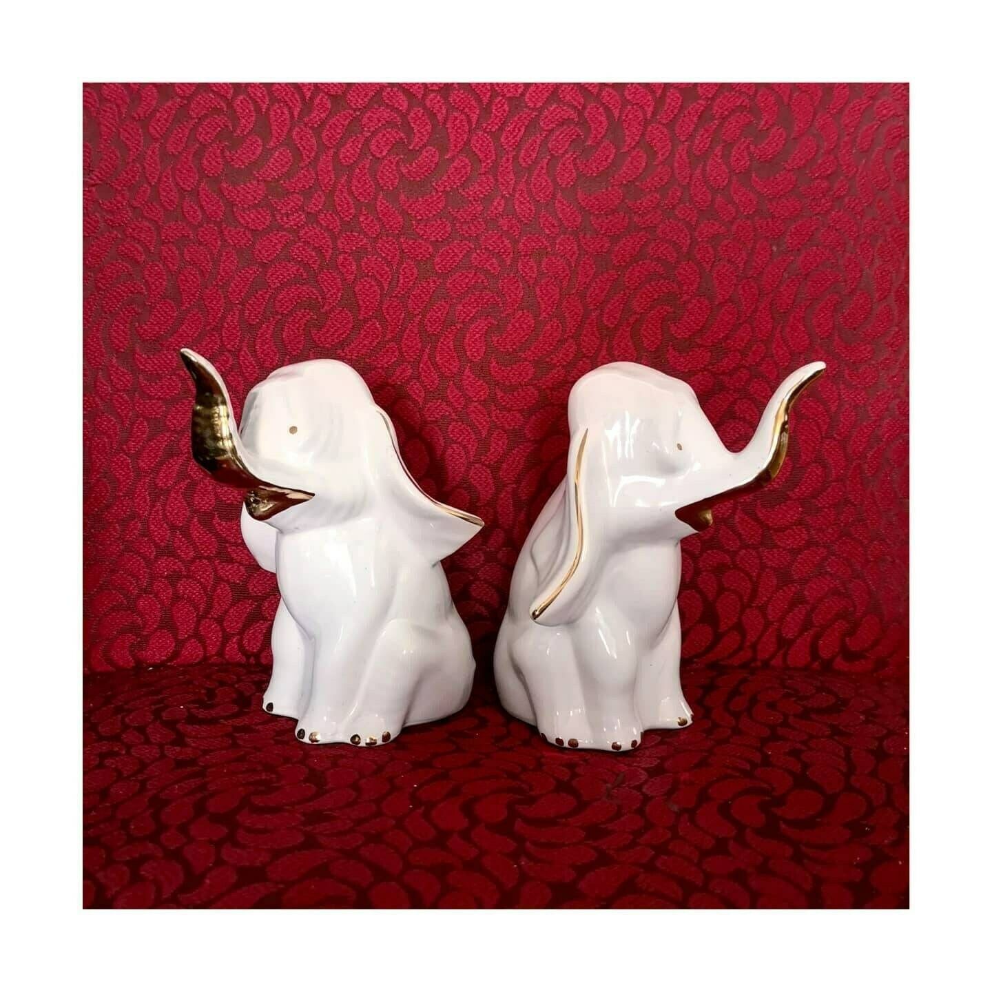 Pair Of Vintage Porcelain Elephants // Mid Century Modern Ceramic Figurines // White Elephant Figurine // West Germany 1970s photo for sale