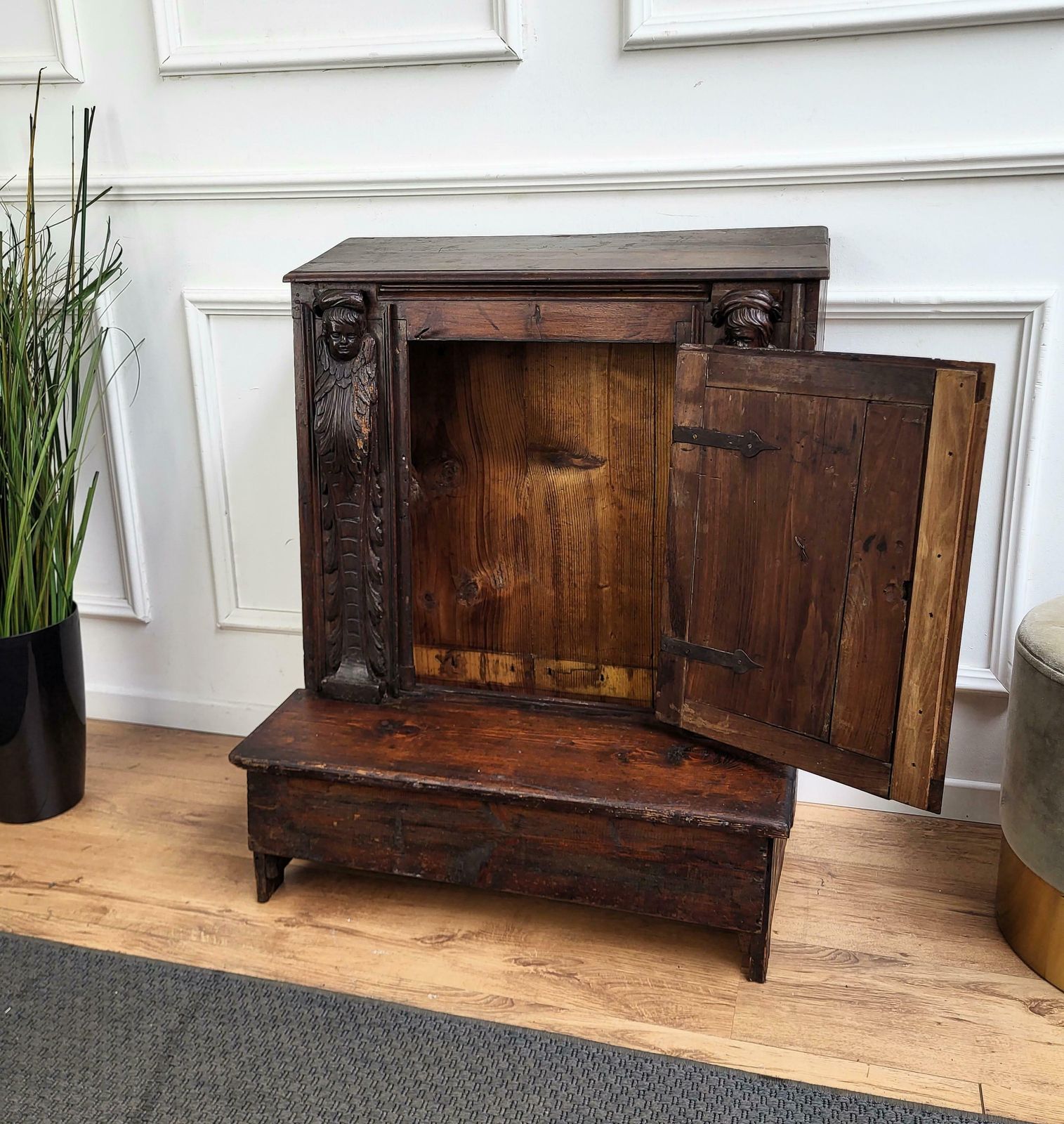 Antique Italian Carved Walnut Oratoire Prie Dieu Prayer Kneeler photo for sale