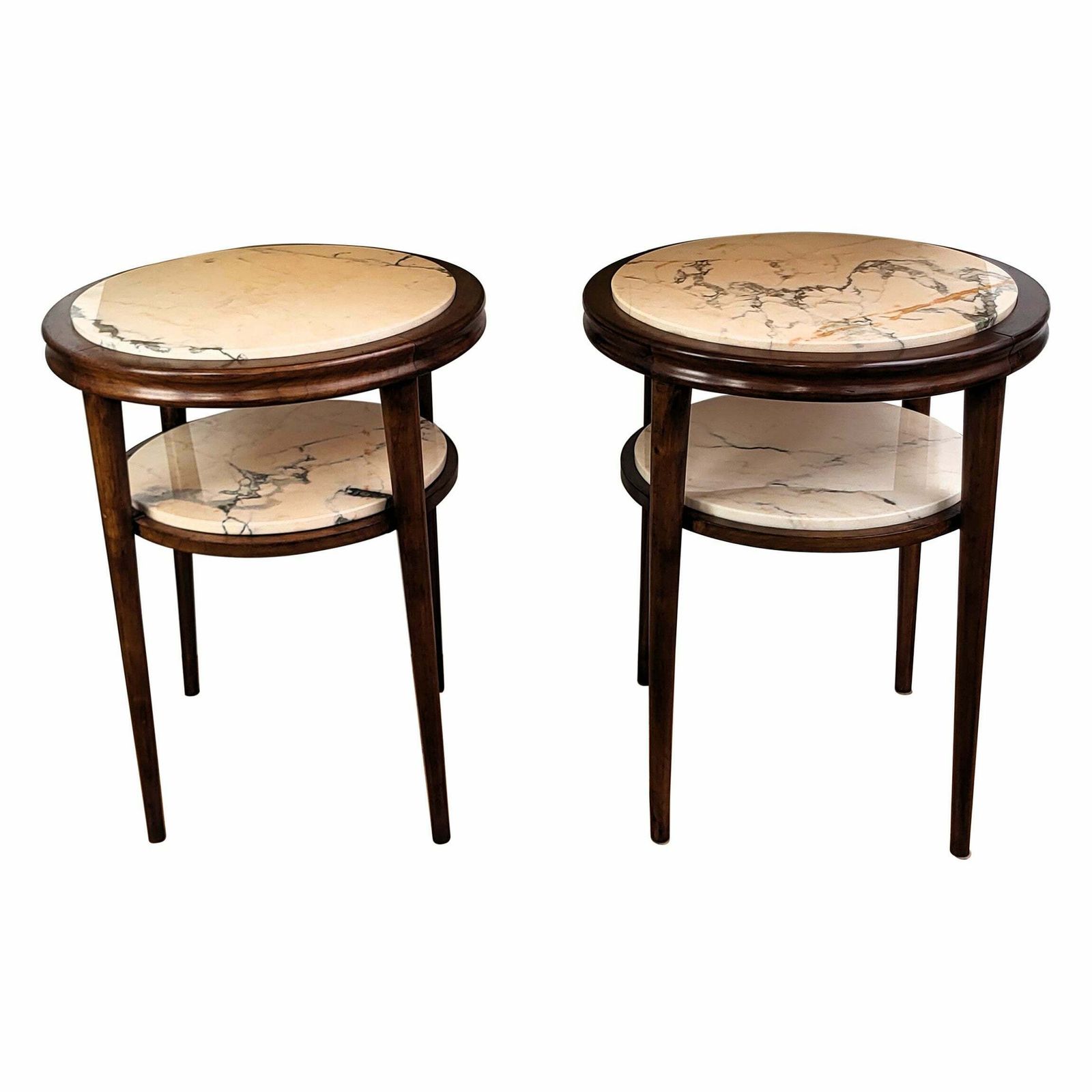 Pair Of Italian Art Deco Sofa Side End Tables In Walnut Woold And Marble Us$2,723.29per Set