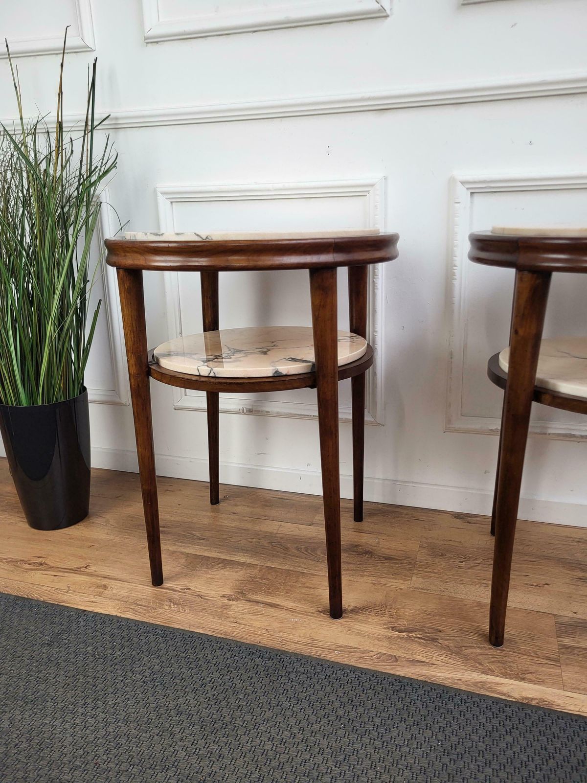 Pair Of Italian Art Deco Sofa Side End Tables In Walnut Woold And Marble Us$2,723.29per Set photo vintage
