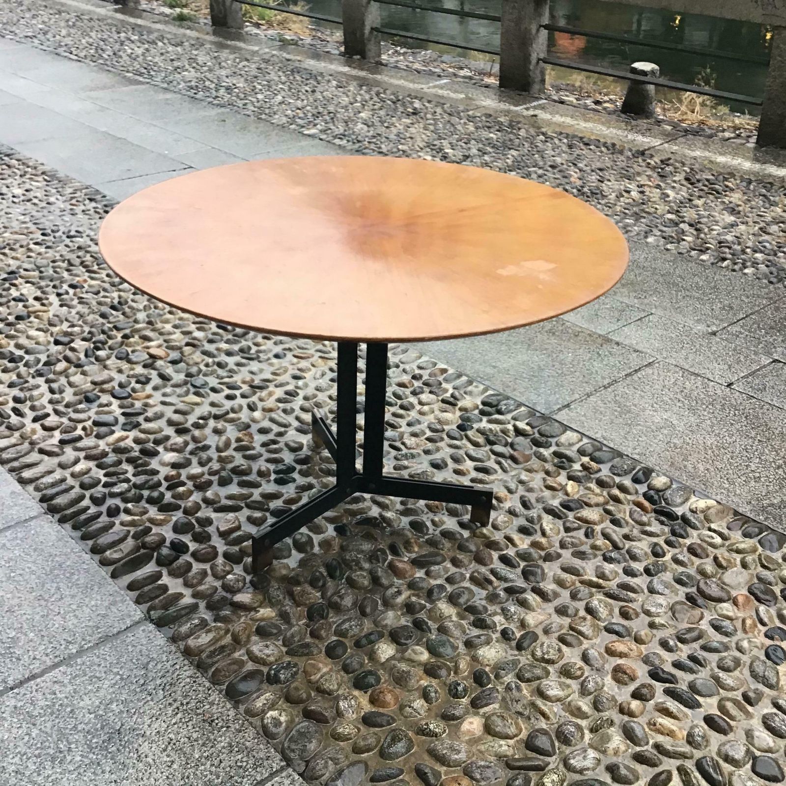 Ignazio Gardella Dining Table Brass Iron Wood, 1950, Italy photo vintage
