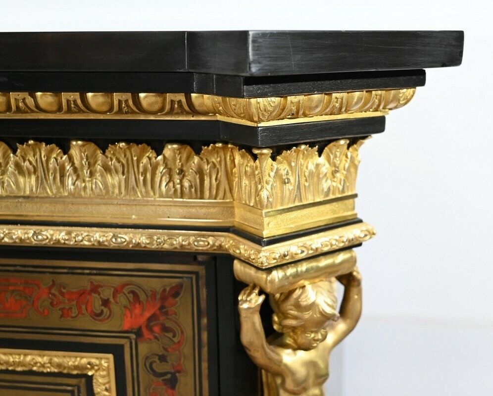 Blackened Pear Wood Support Unit, Boulle Spirit, Napoleon III Period – Mid 19th Century photo vintage