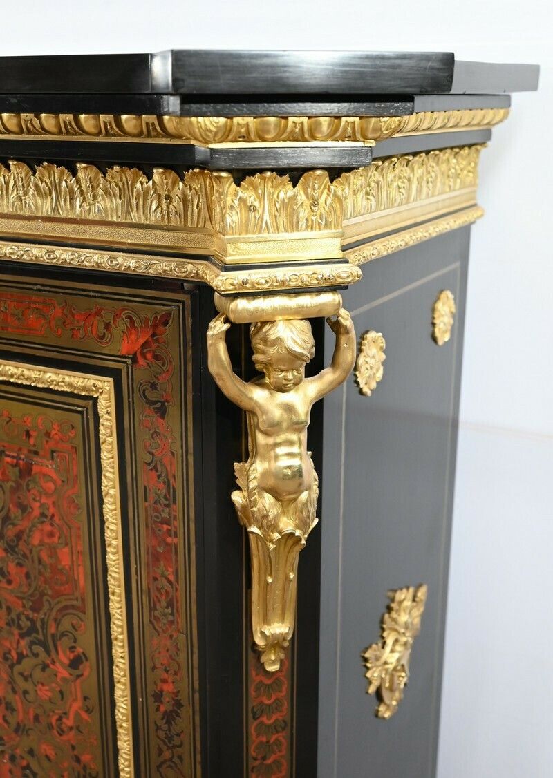 photo furniture Blackened Pear Wood Support Unit, Boulle Spirit, Napoleon III Period – Mid 19th Century