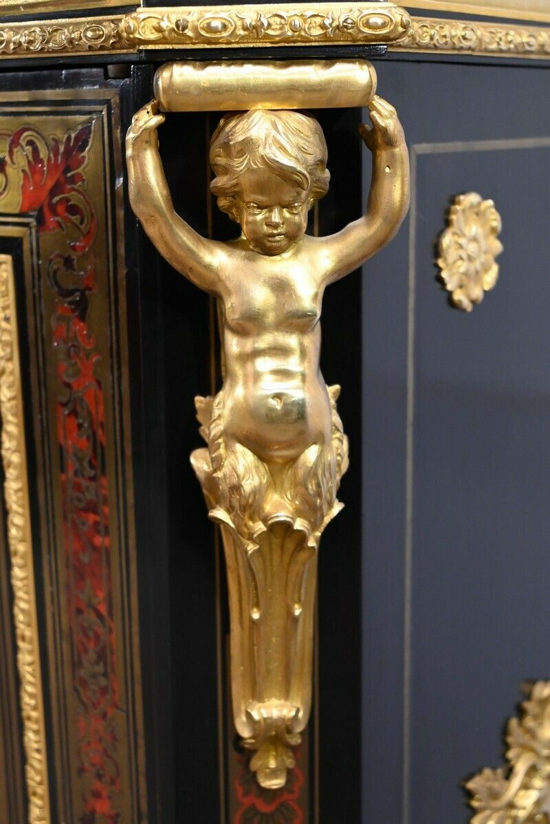 photo for sale Blackened Pear Wood Support Unit, Boulle Spirit, Napoleon III Period – Mid 19th Century