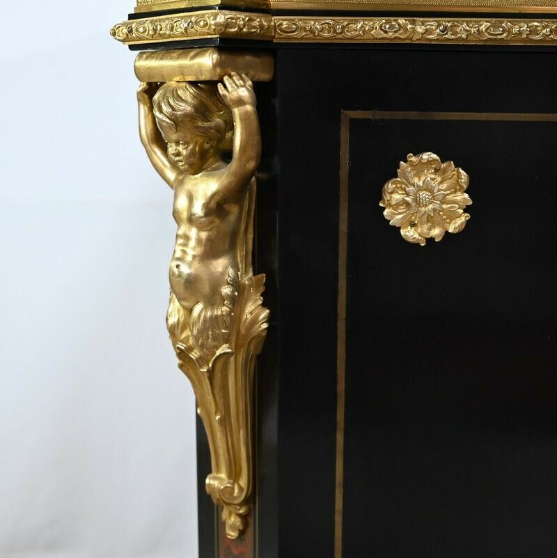 Furniture Blackened Pear Wood Support Unit, Boulle Spirit, Napoleon III Period – Mid 19th Century photo