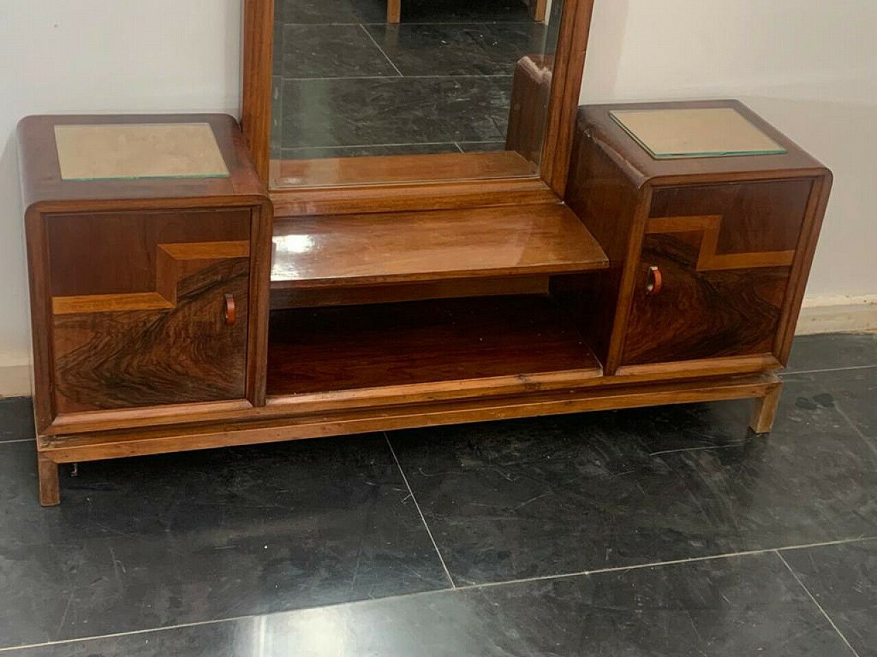 photo for sale Walnut, Walnut Root And Maple Vanity Mirror, 1930s