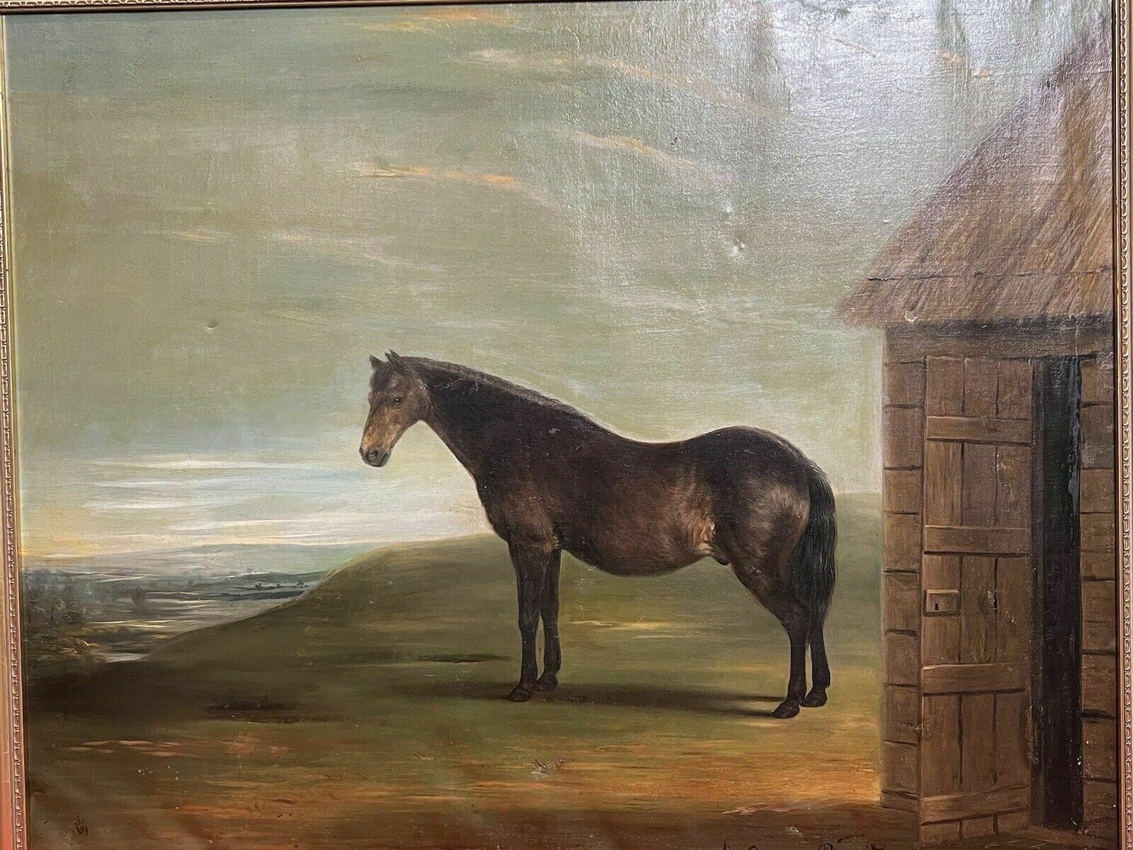 19th Century Oil Painting Of Chestnut Horse By Stable Signed J Carr Pinnit photo 4250.0