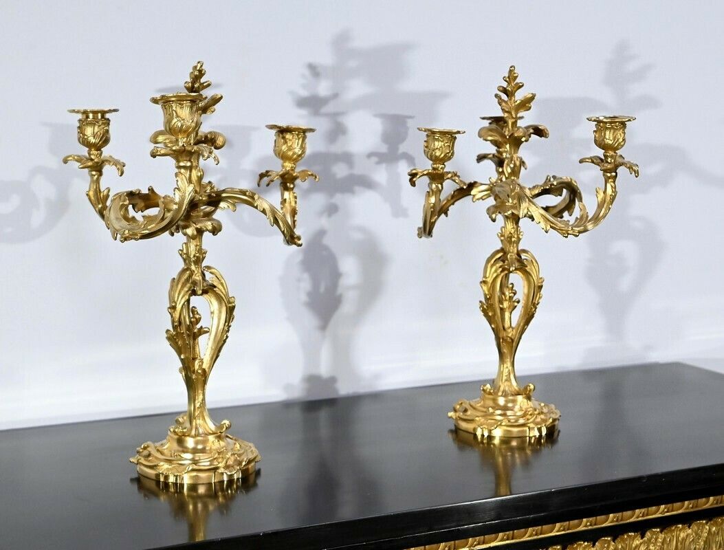 Pair Of Gilt Bronze Candelabra, Louis XV Style – Late 19th Century photo furniture