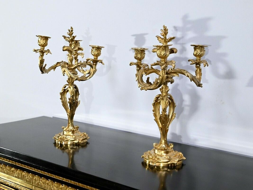 Pair Of Gilt Bronze Candelabra, Louis XV Style – Late 19th Century photo for sale