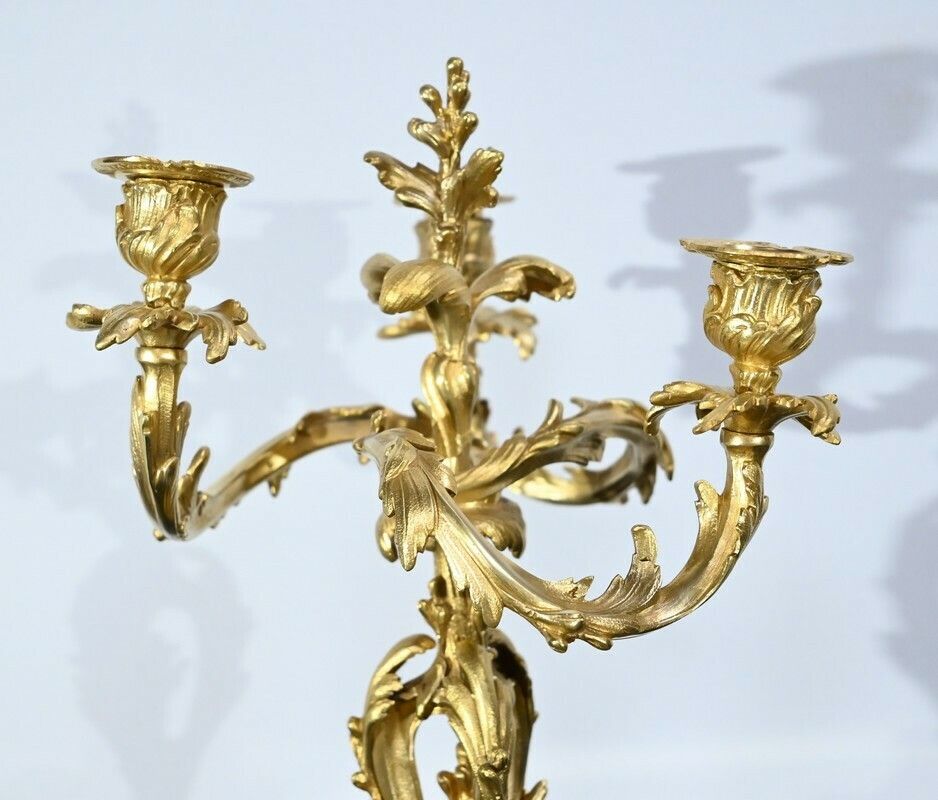 Pair Of Gilt Bronze Candelabra, Louis XV Style – Late 19th Century photo vinterior