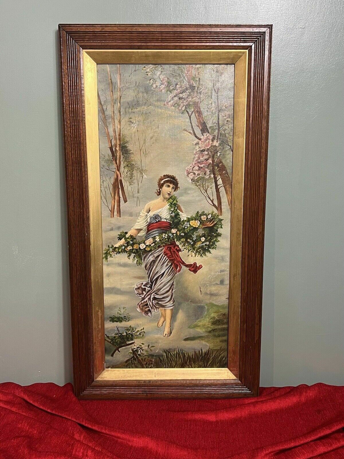 Austrian Viennese Winter Landscape With Enchanting Woman Holding Floral Garland photo for sale