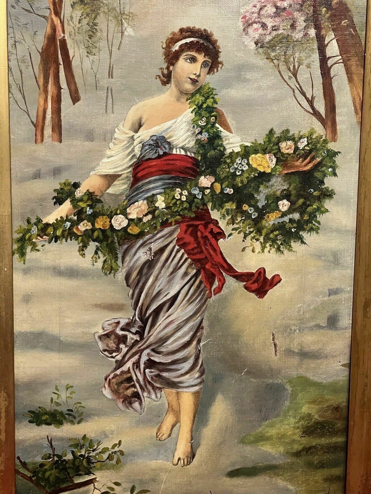 Austrian Viennese Winter Landscape With Enchanting Woman Holding Floral Garland photo Art