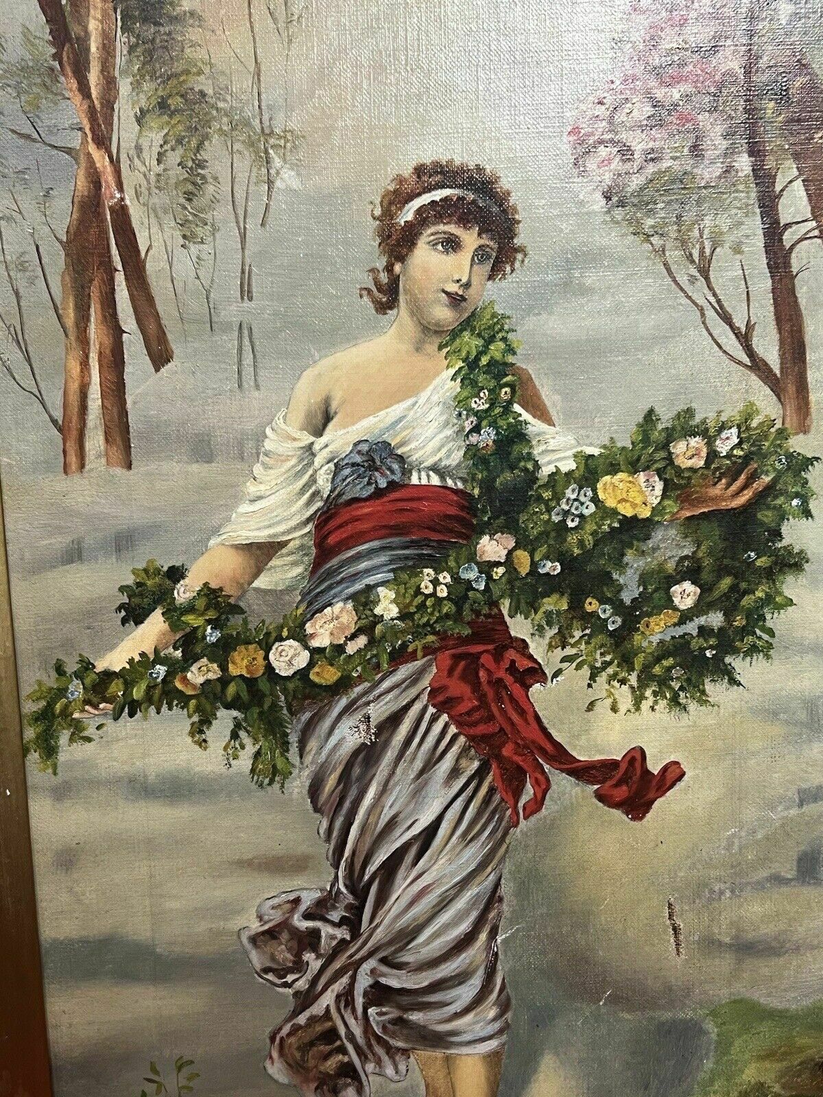 Austrian Viennese Winter Landscape With Enchanting Woman Holding Floral Garland photo buy