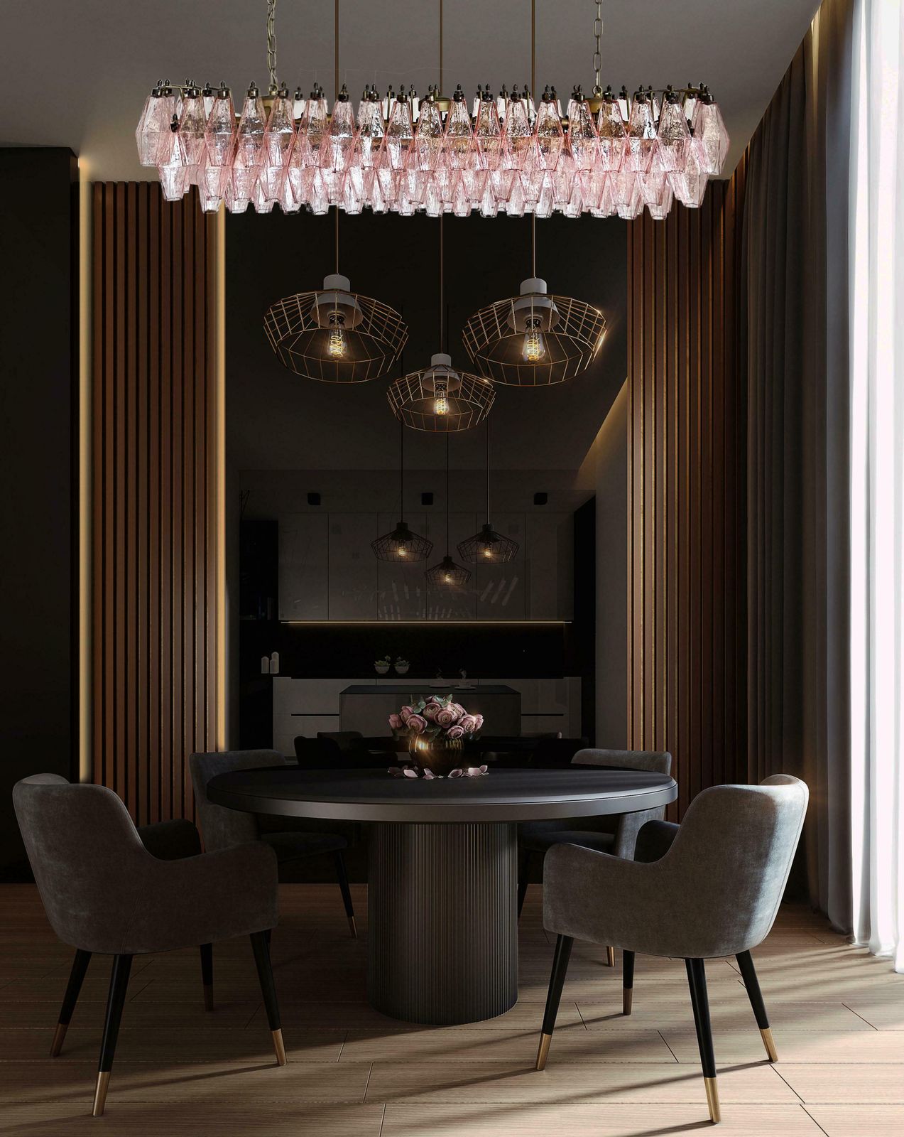 Gorgeous Murano Poliedri Chandelier   Carlo Scarpa Style   138 Pink Glasses photo furniture