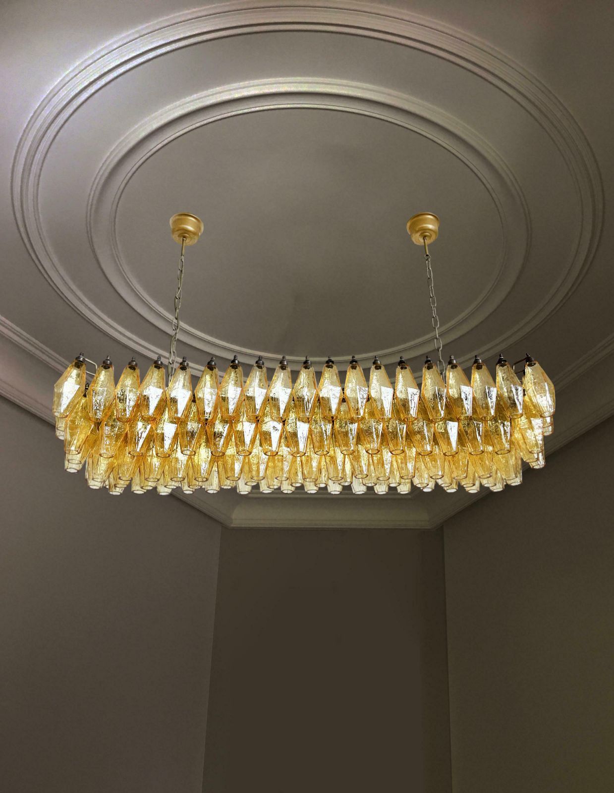 Gorgeous Murano Poliedri Chandelier   Carlo Scarpa Style   138 Amber Glasses photo 4631.0
