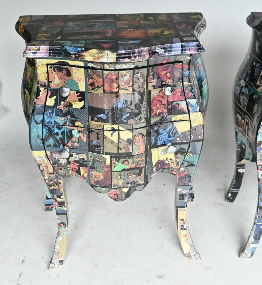 Pair Comic Print Chests Of Drawers Bedside Nightstands photo furniture