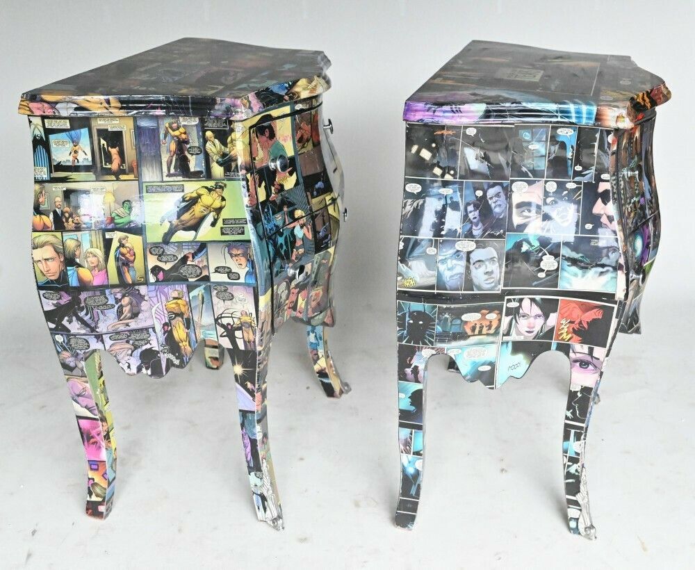 Pair Comic Print Chests Of Drawers Bedside Nightstands photo vinterior