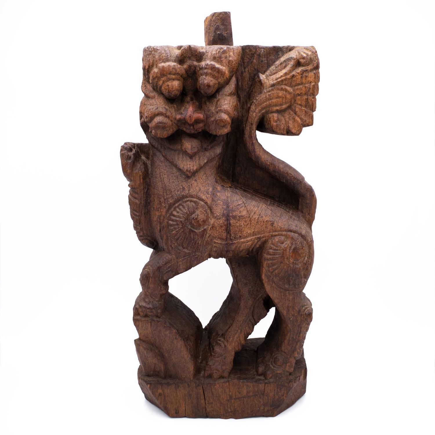 Large Antique Indian Wood Carving Of Hindu Mythical Lion Yali. South India, 18th – 19th Century