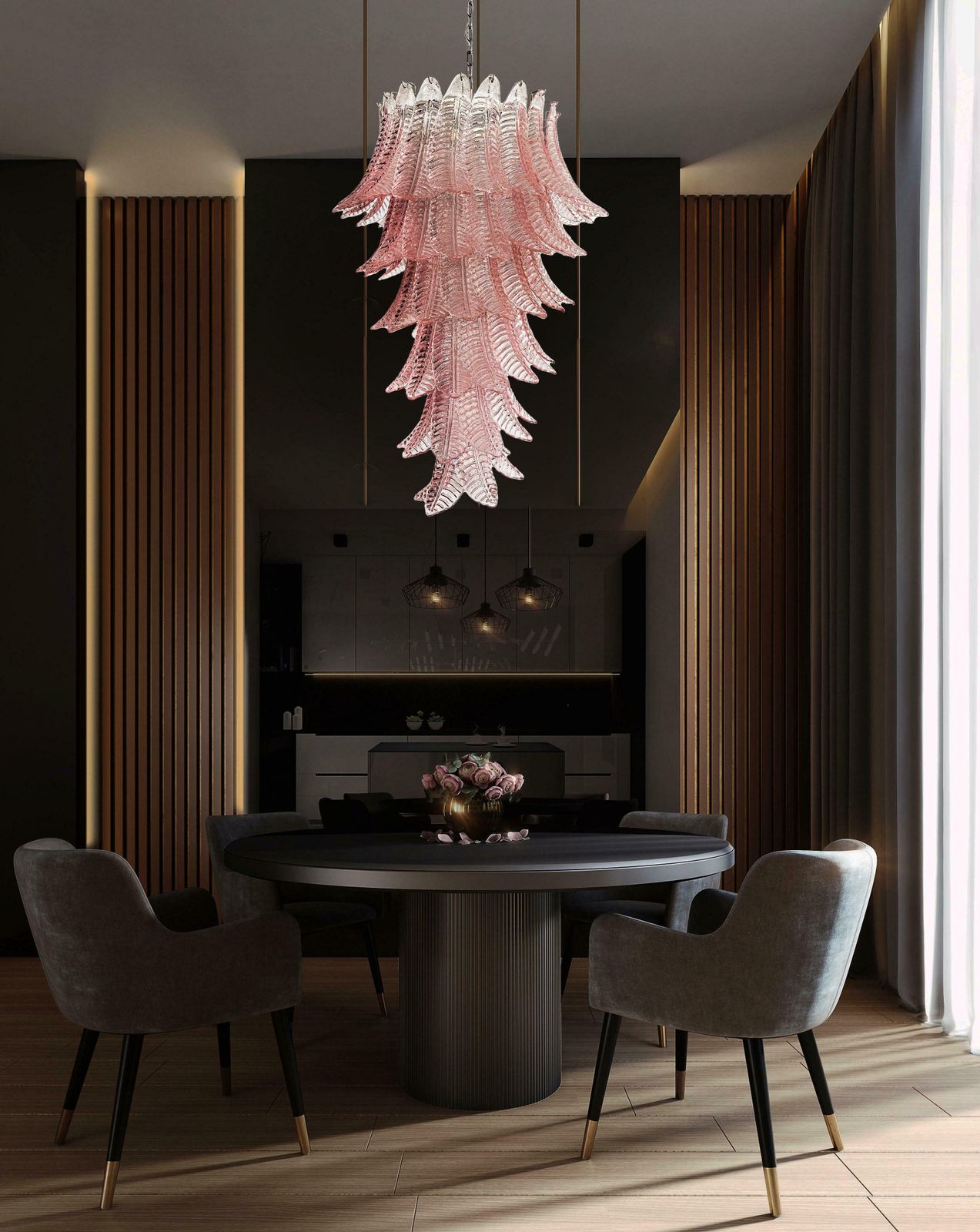 Majestic Italian Murano Felci Glass Spiral Chandeliers   83 Pink Glasses photo vinterior