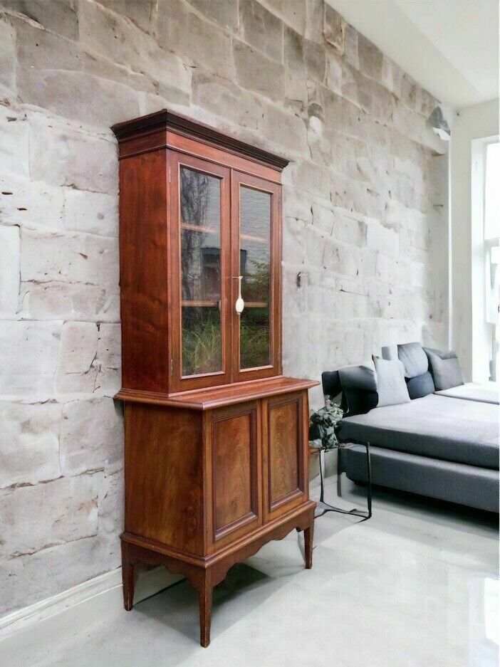 Compact Antique Early C20th Glazed Mahogany Display China Cabinet Bookcase photo furniture