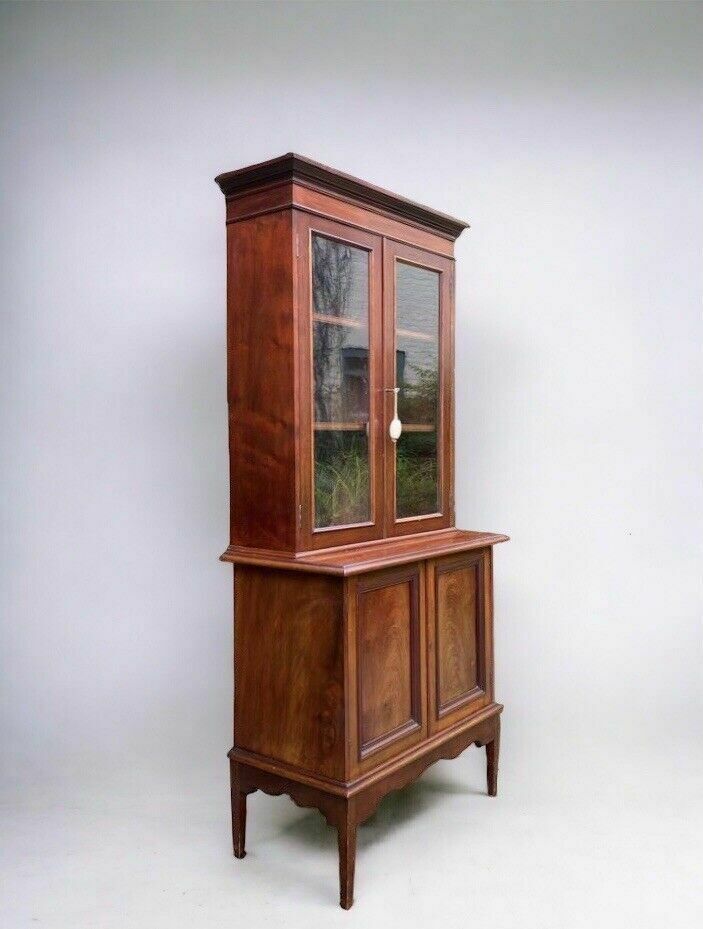Compact Antique Early C20th Glazed Mahogany Display China Cabinet Bookcase photo buy