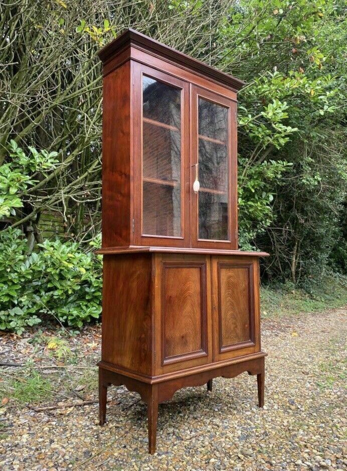 Compact Antique Early C20th Glazed Mahogany Display China Cabinet Bookcase photo vintage