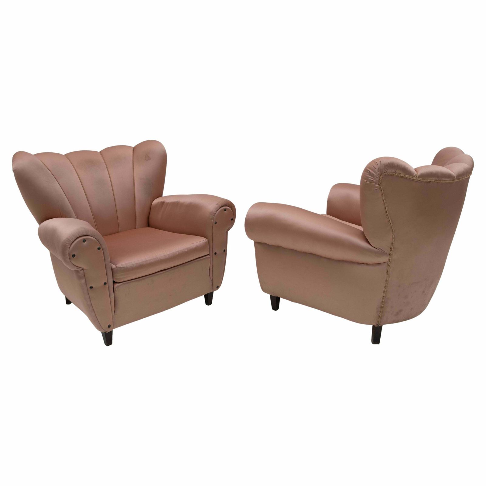 Pair Of Mid Century Modern Italian Satin Armchairs, 1950s