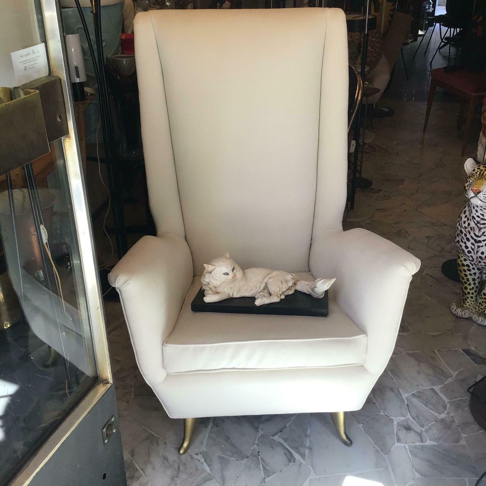 Gio Ponti " Isa" Iconic Armchair Brass Wood Stoffa 1950 Italy photo for sale