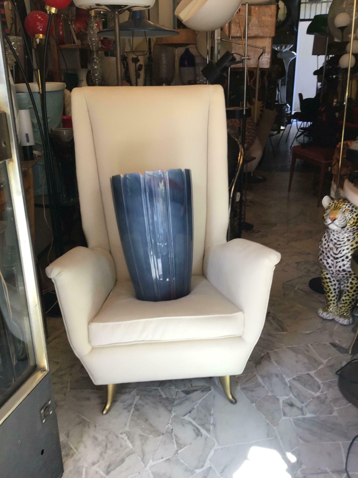 Gio Ponti " Isa" Iconic Armchair Brass Wood Stoffa 1950 Italy photo 5723.0