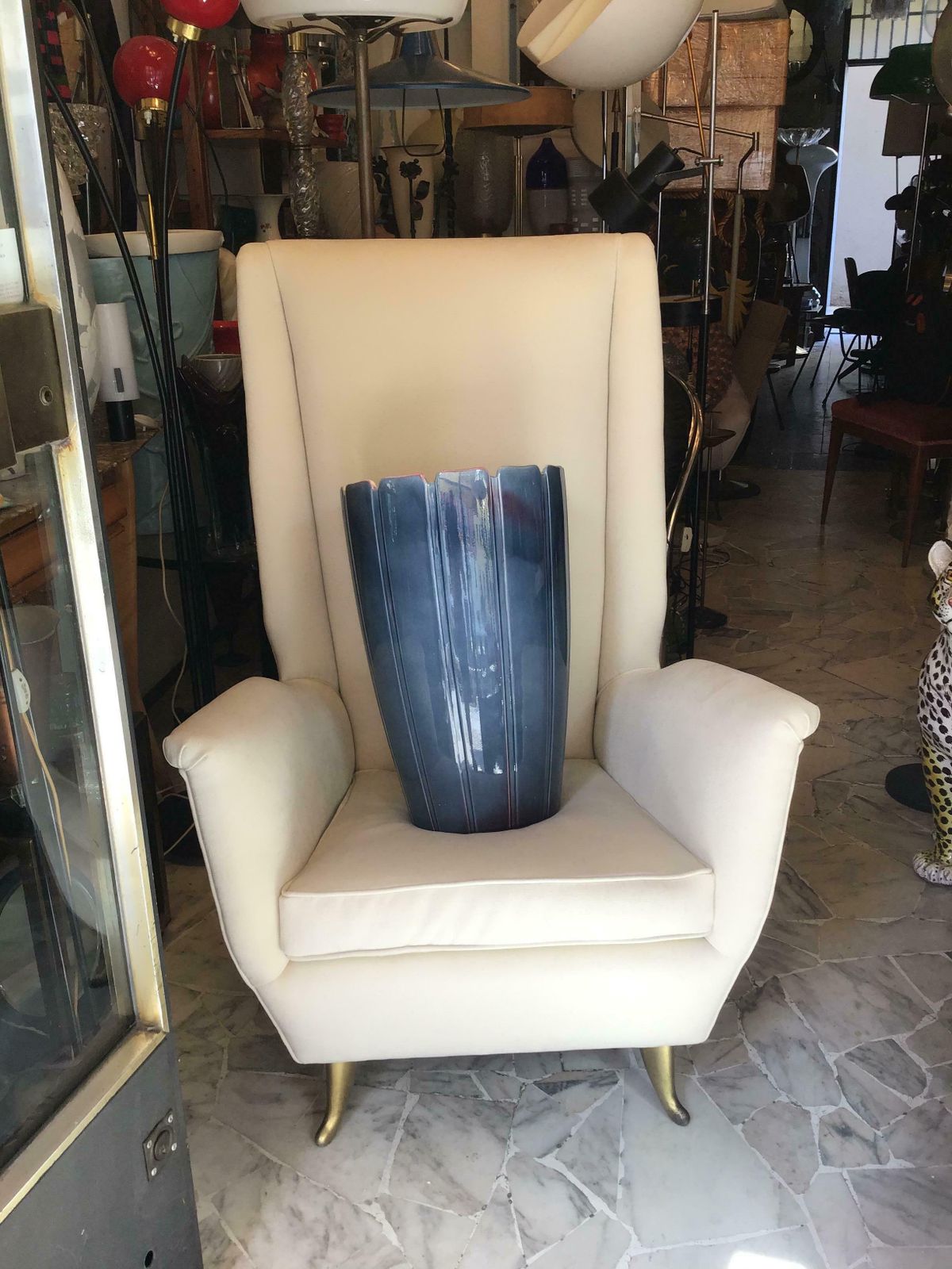 photo furniture Gio Ponti " Isa" Iconic Armchair Brass Wood Stoffa 1950 Italy