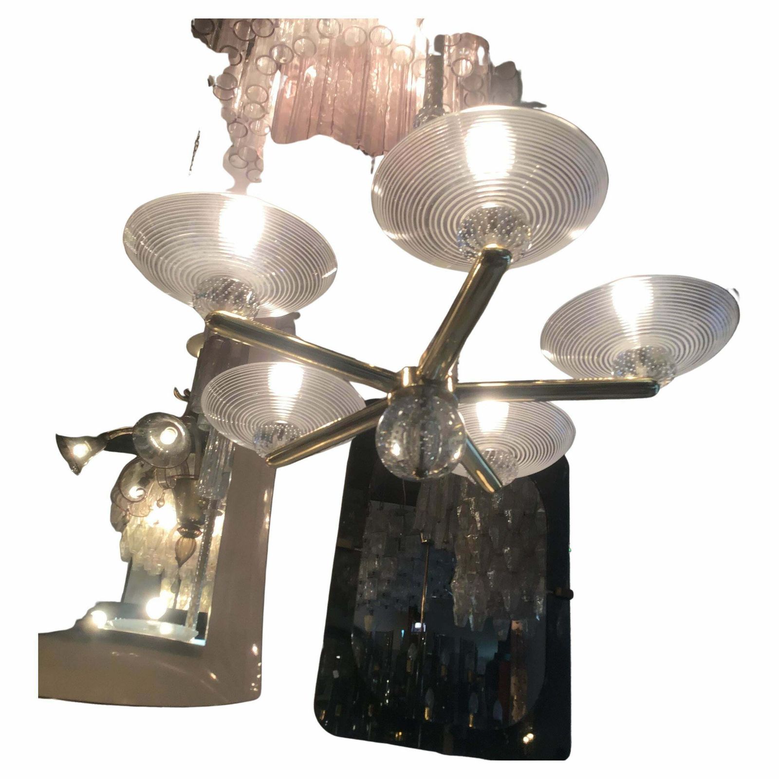 Seguso Chandelier Brass Murano Glass 1950 Italy