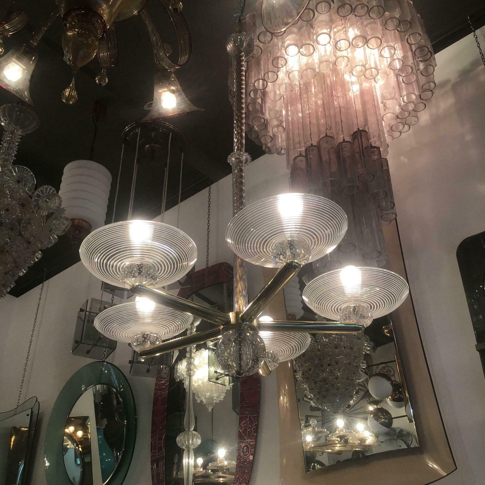 photo furniture Seguso Chandelier Brass Murano Glass 1950 Italy