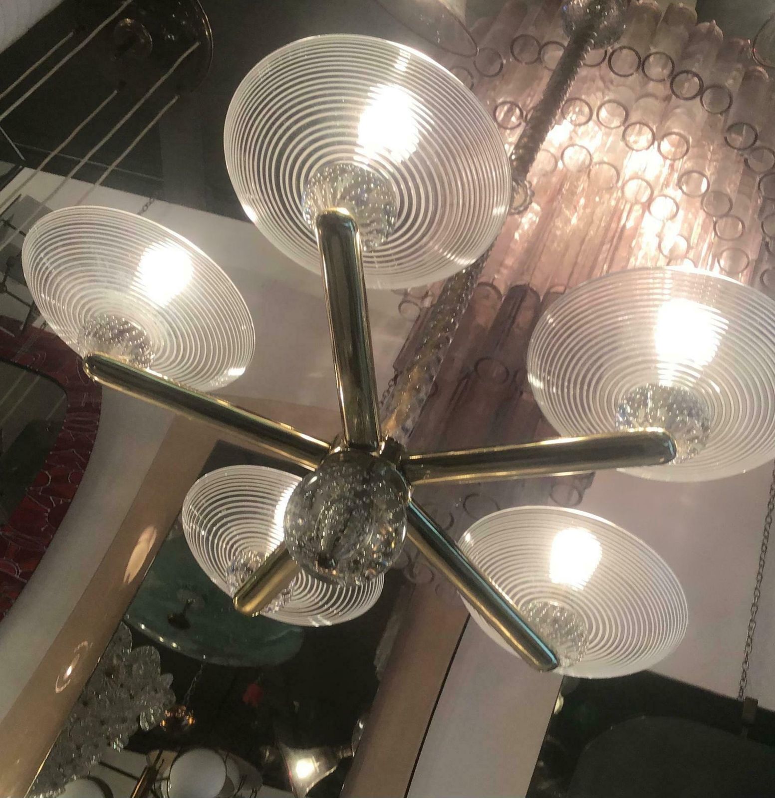 Lighting Seguso Chandelier Brass Murano Glass 1950 Italy photo