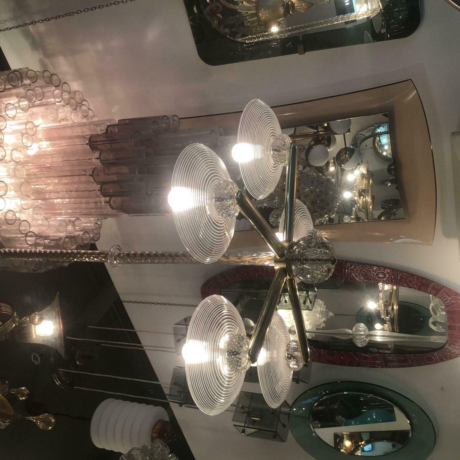 photo vinterior Seguso Chandelier Brass Murano Glass 1950 Italy
