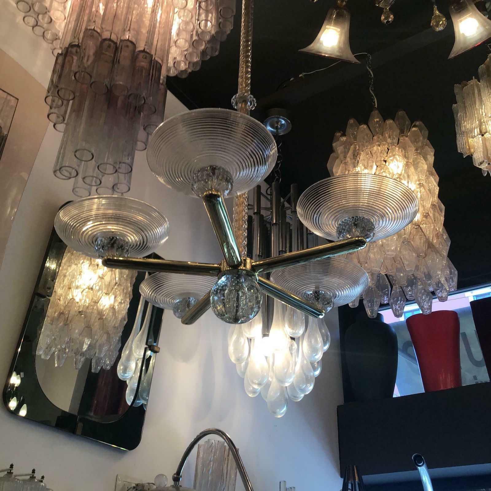 Seguso Chandelier Brass Murano Glass 1950 Italy photo vintage
