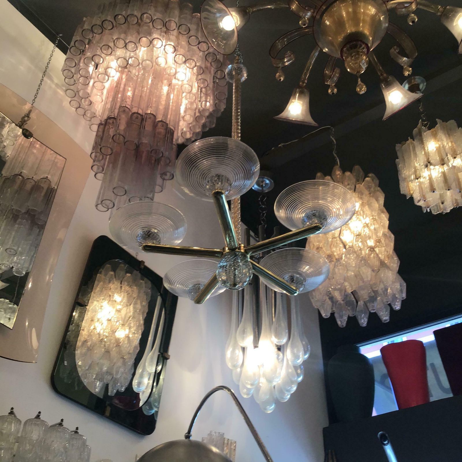 photo vinterior Seguso Chandelier Brass Murano Glass 1950 Italy
