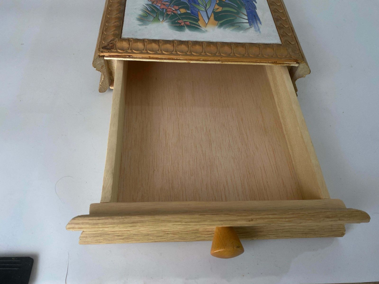 Ceramic Center Table Or Trivet With A Wood Box Made In France, Circa 1970 photo vinterior