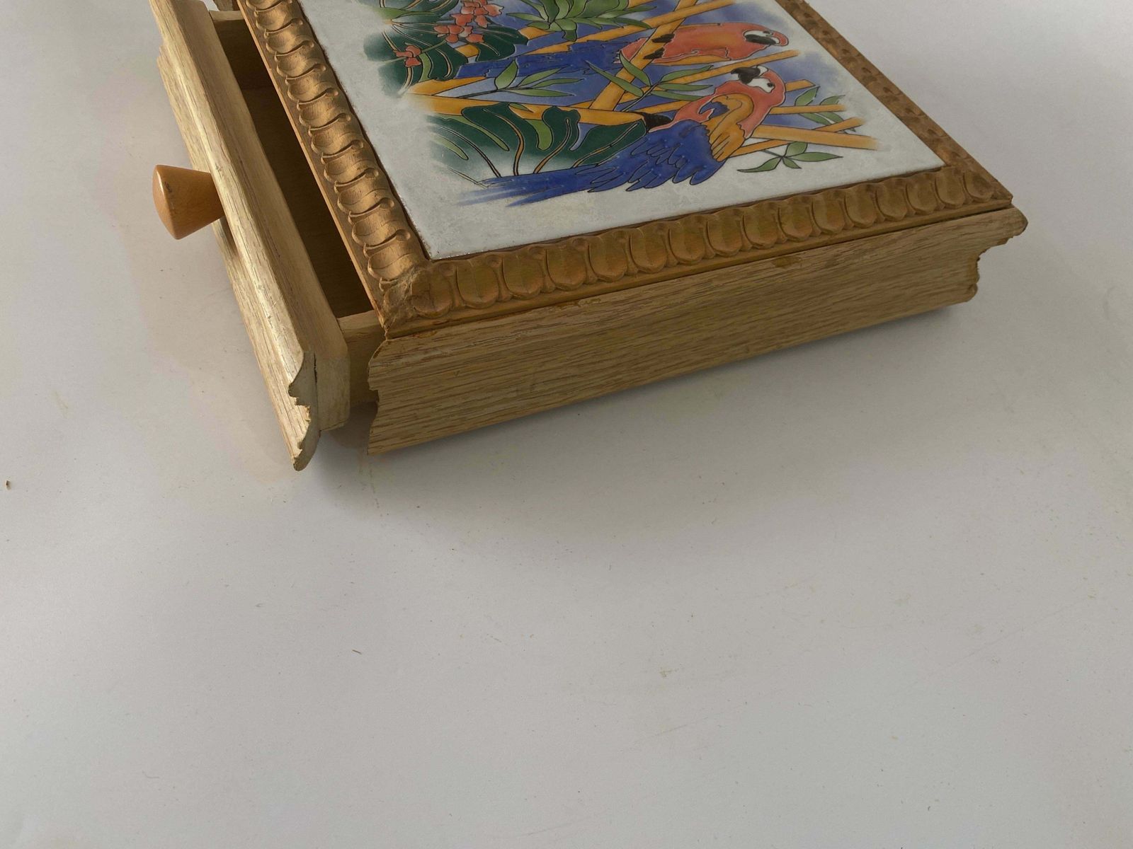 Ceramic Center Table Or Trivet With A Wood Box Made In France, Circa 1970 photo buy