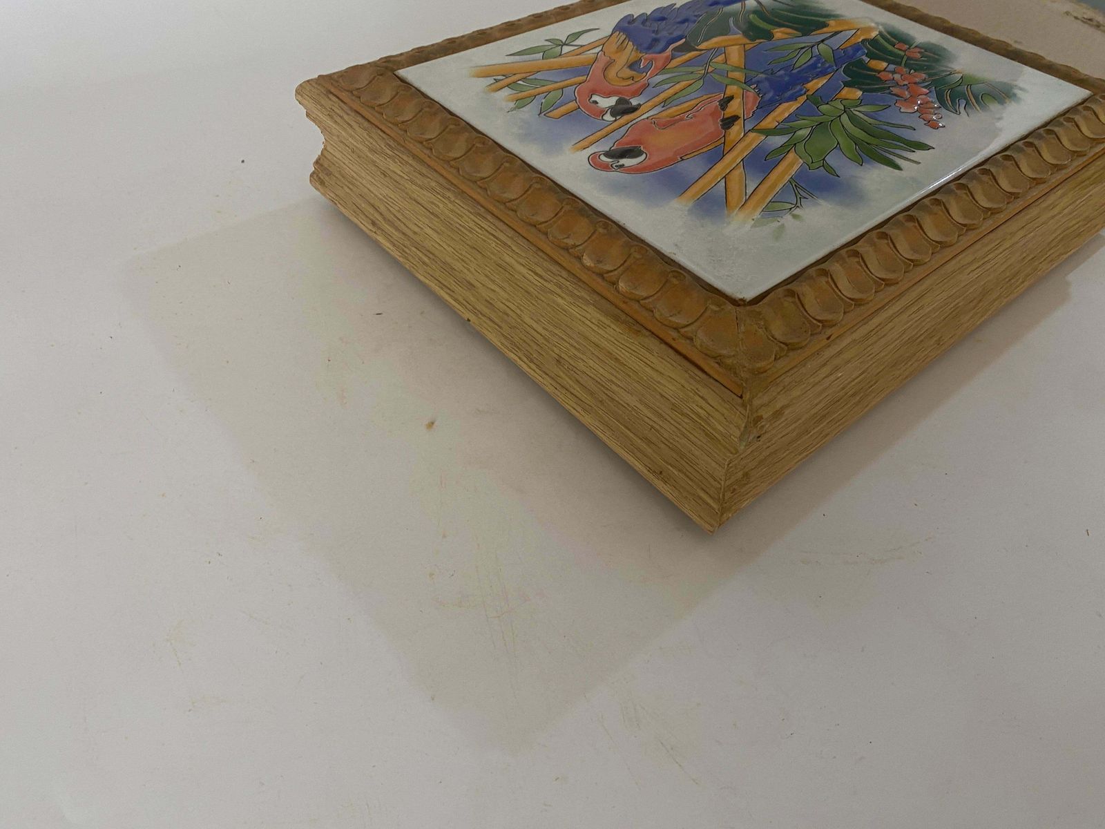 photo furniture Ceramic Center Table Or Trivet With A Wood Box Made In France, Circa 1970