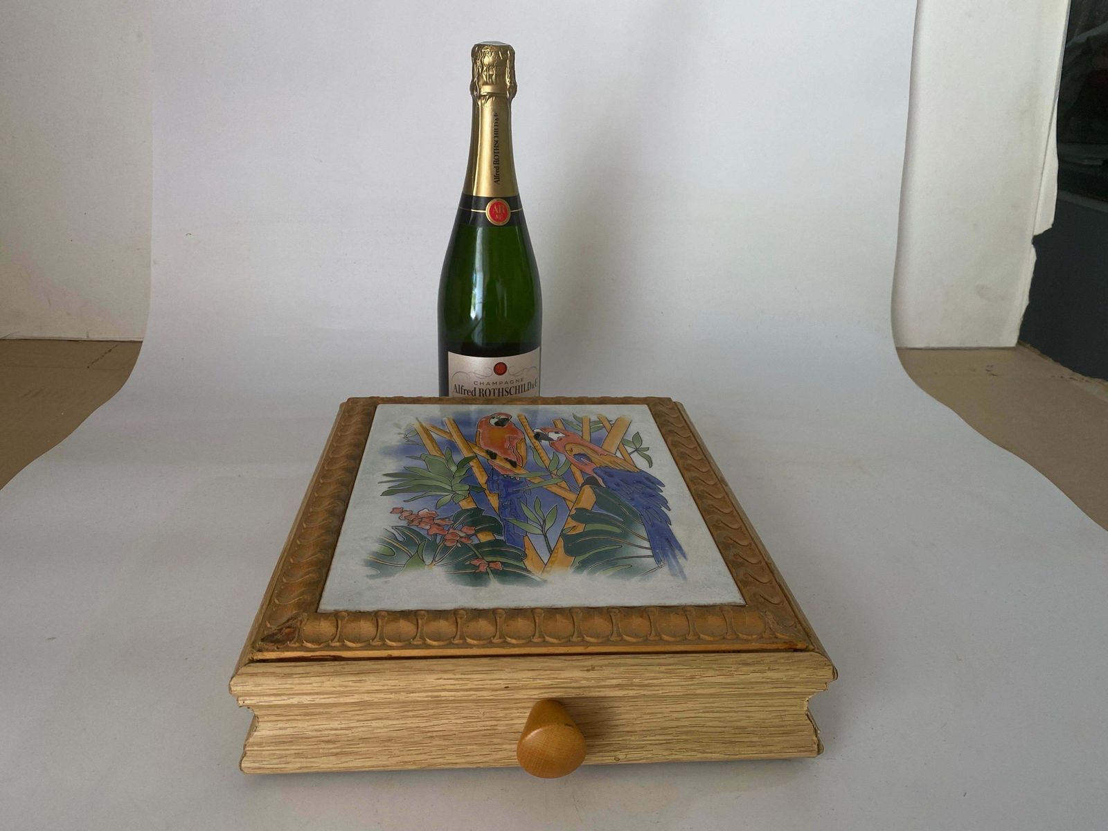 370.0 Ceramic Center Table Or Trivet With A Wood Box Made In France, Circa 1970 photo