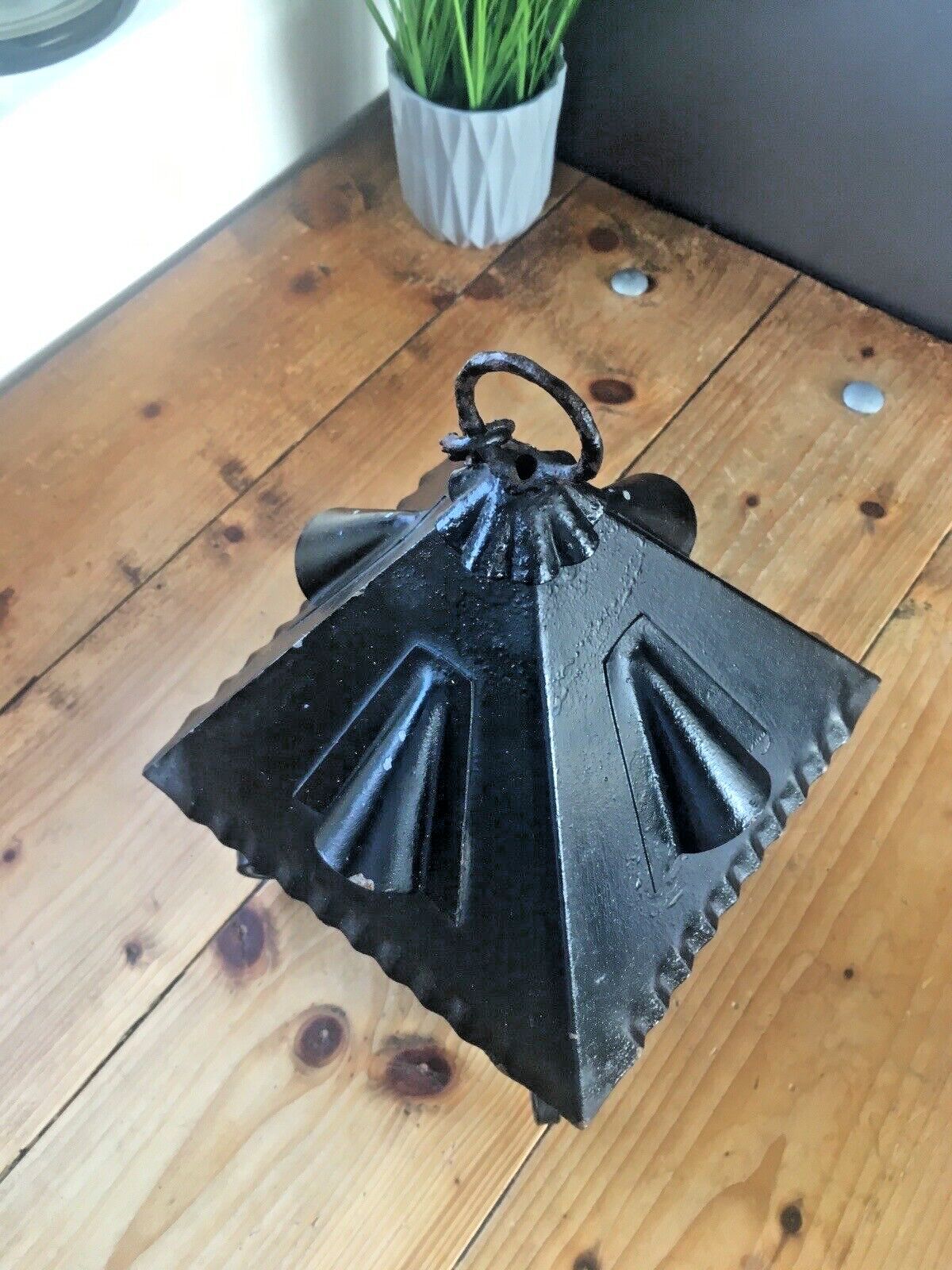 photo vintage Antique Arts & Crafts Wrought Iron Glass Lantern Porch Lamp Light Art Nouveau