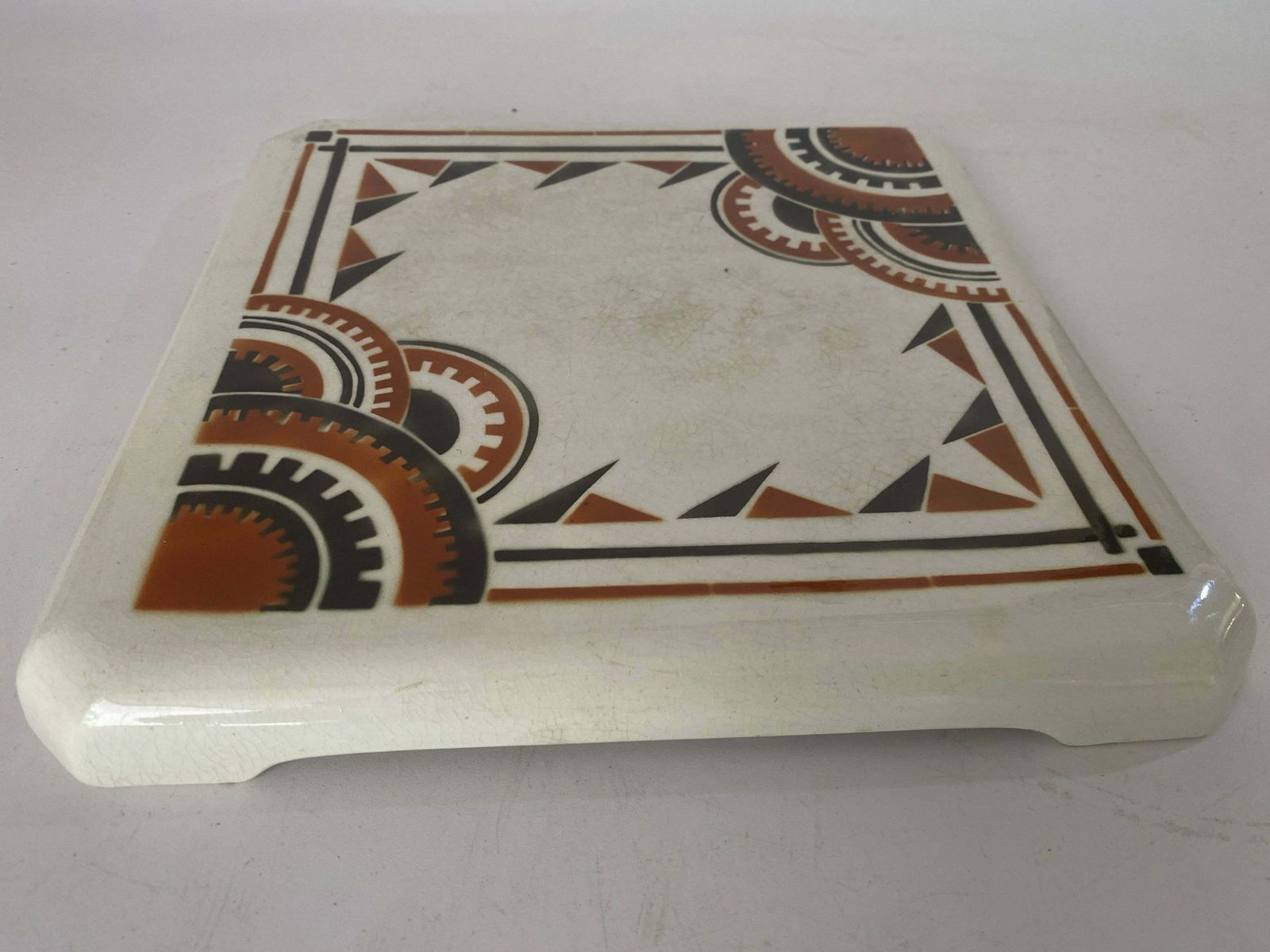 Art Deco Trivet In Ceramic Black White Color France 1940 By Luneville Signed photo buy