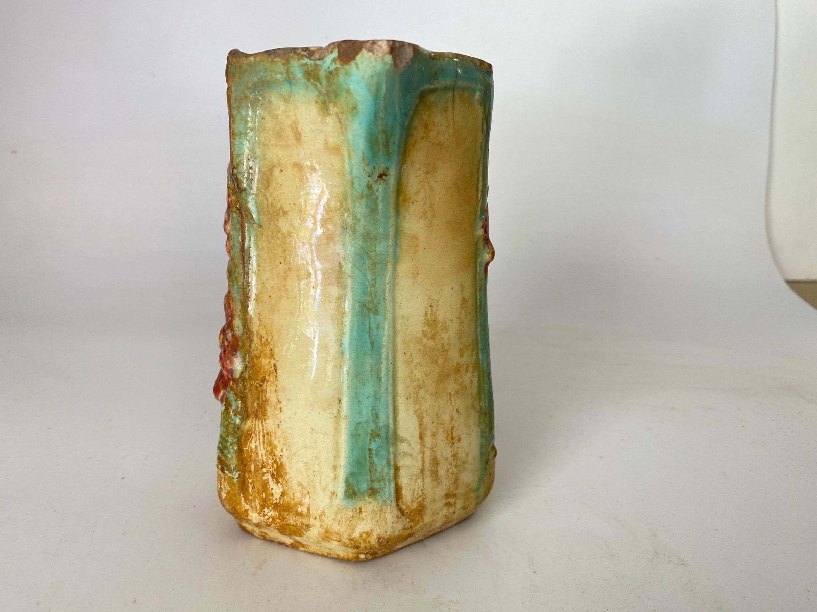 Majolica Pitcher Circa 1900 Red Reen And Beige Colors France photo for sale