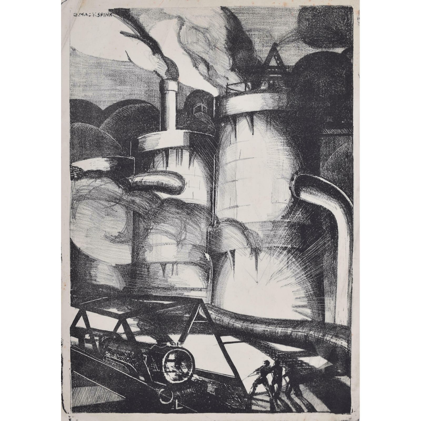 Industrial Scene With Steam Locomotive Print By Gerald Mac Spink