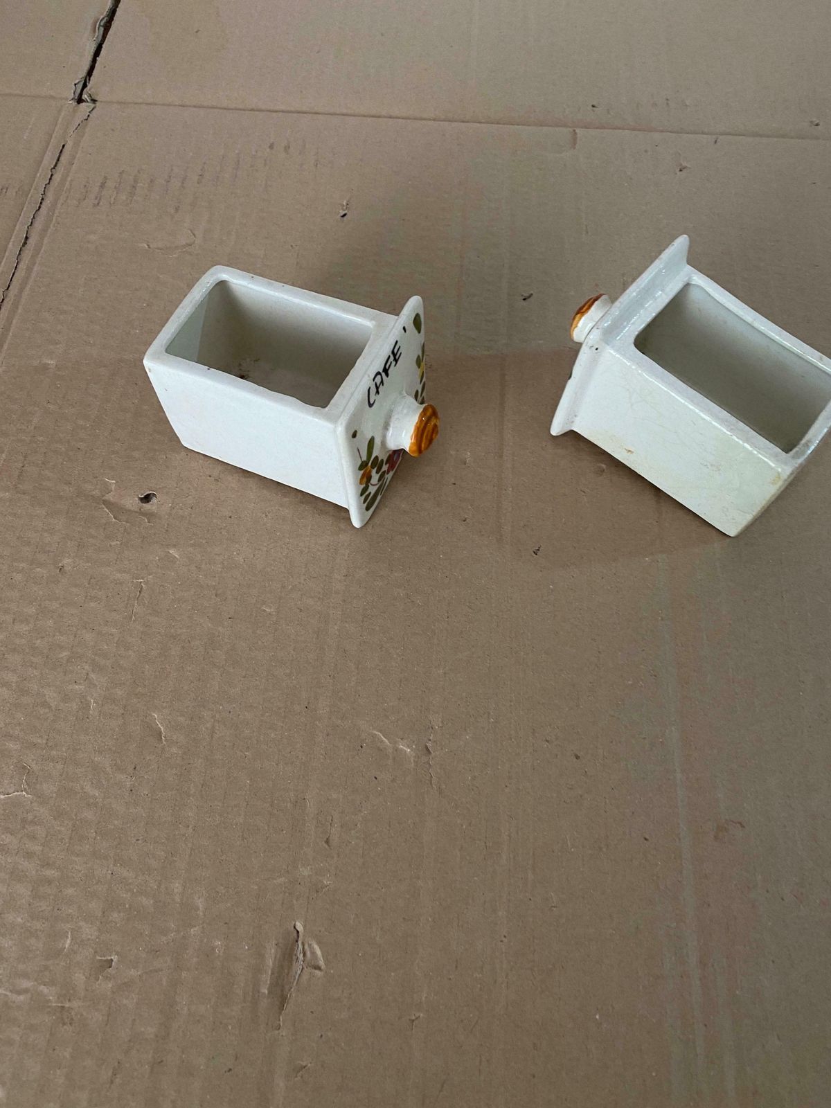 Salt Sugar And Coffee Boxes Kitchen Wall Set In Ceramic And Wood France 1960 photo Furniture
