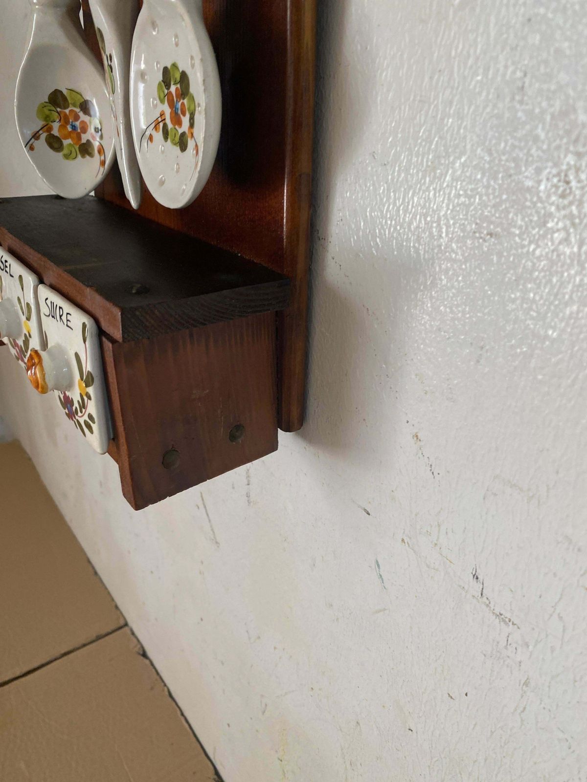 Salt Sugar And Coffee Boxes Kitchen Wall Set In Ceramic And Wood France 1960 photo vinterior