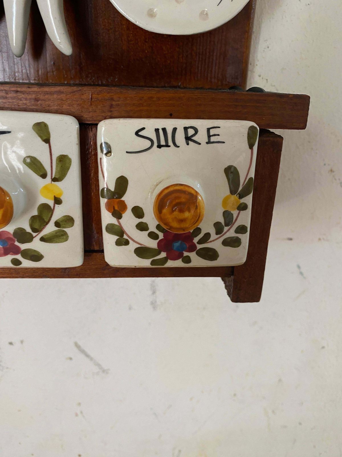 photo vinterior Salt Sugar And Coffee Boxes Kitchen Wall Set In Ceramic And Wood France 1960